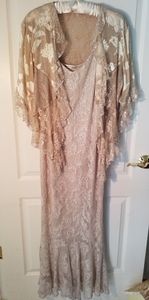 SPENCER ALEXIS GOWN & JACKET BEIGE &GOLD CROCHET S